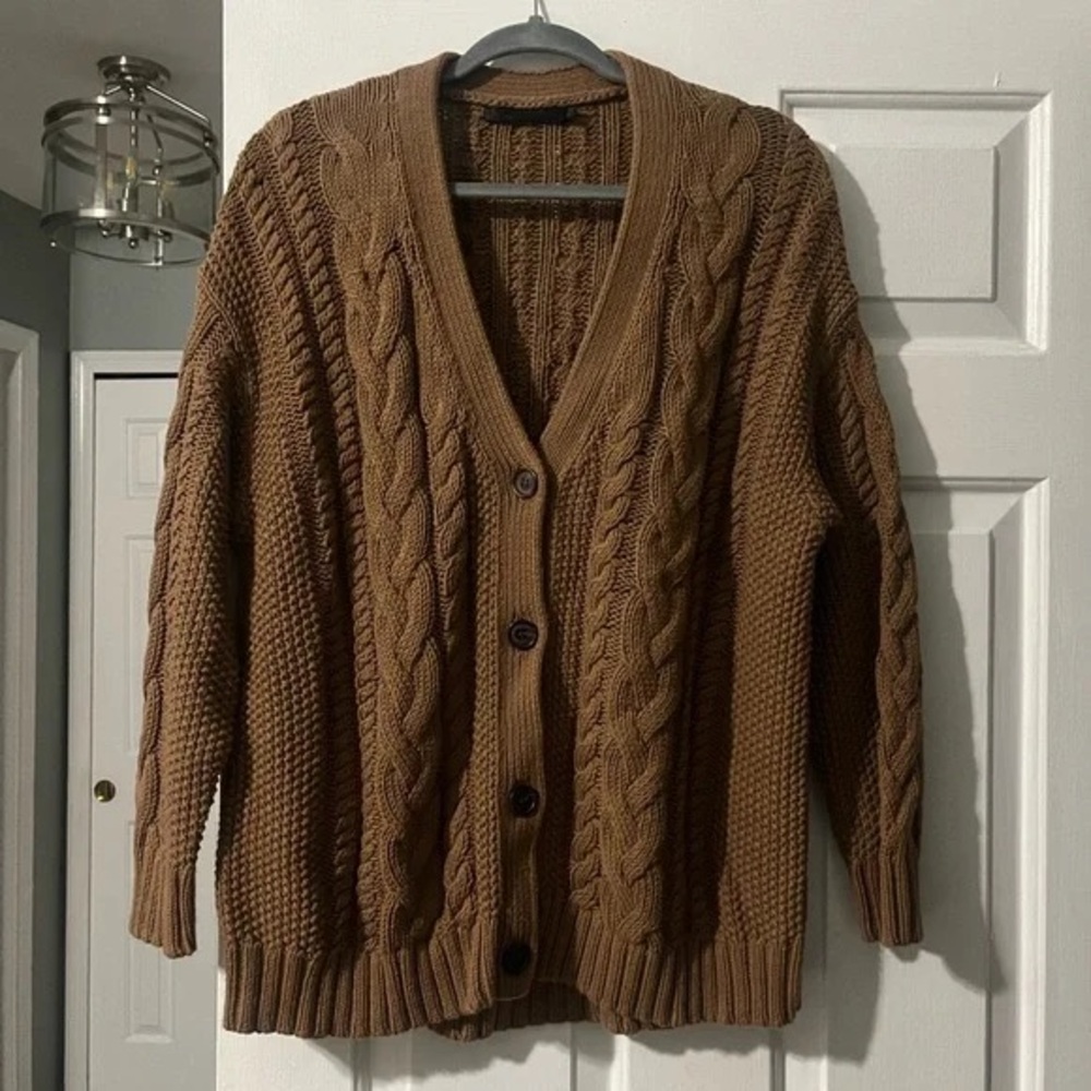 Jenni Kayne Classic Brown Cable Knit Cardigan